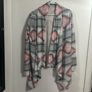 Grey, White, and Pink Patterened Cardigan